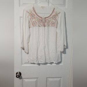 Solitaire White Blouse with Pink and Blue Embroidery